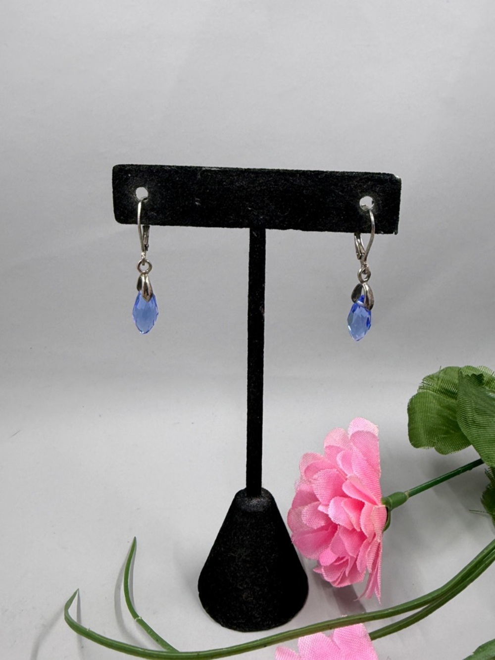 925 Sterling Silver Blue Crystal Classic Drop Earrings